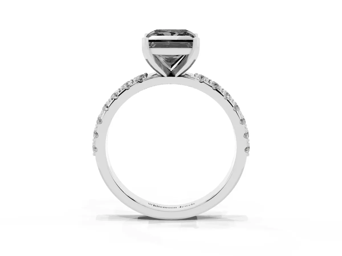 Fancy Black Princess Cut Diamond Solitaire Pavé Band with Four-Prong Setting Silver