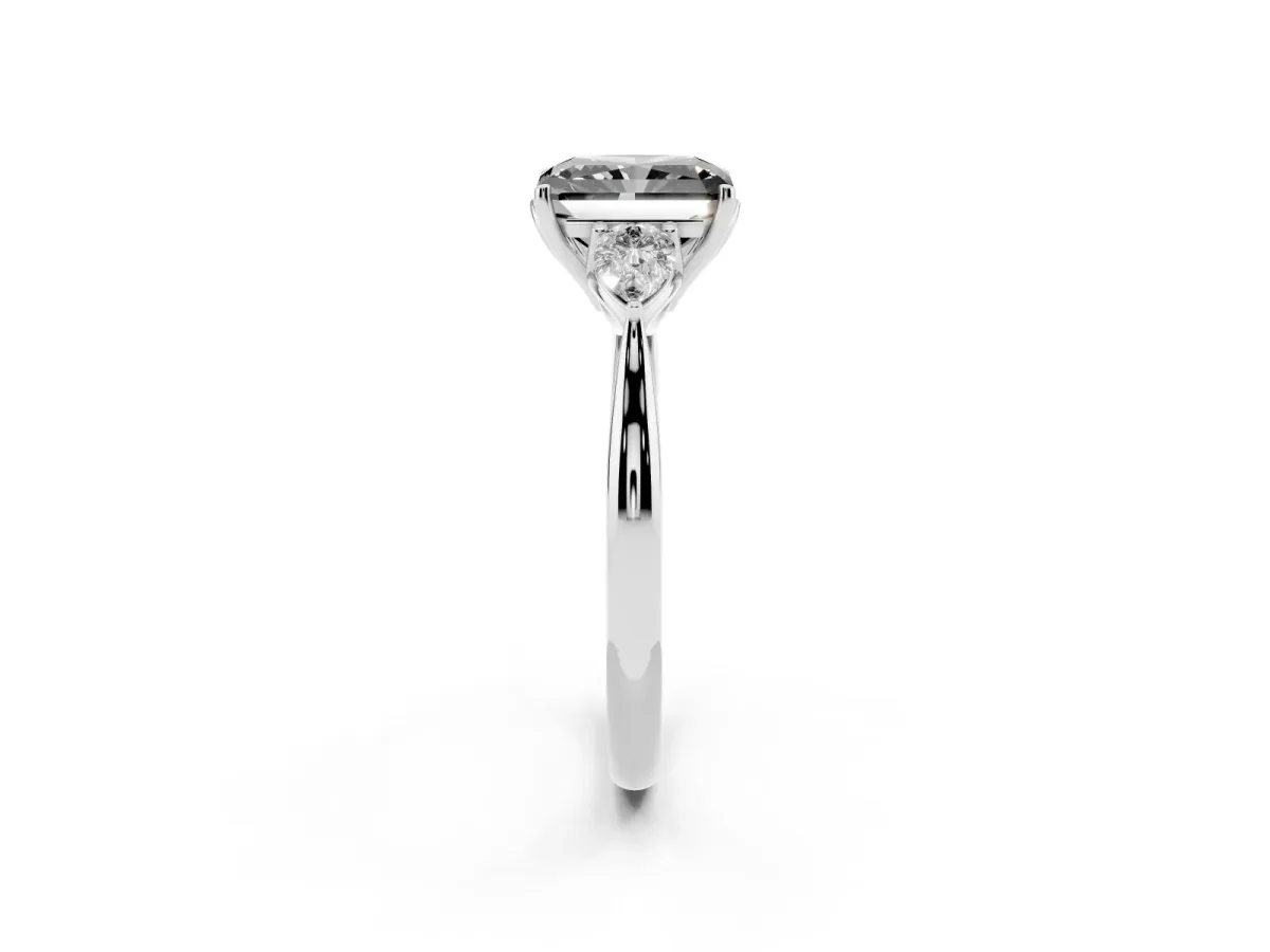 Fancy Black Three-Stone Radiant Cut Brilliant Diamond Solitaire Ring with Tapered Band and Four-Prong Setting Silver