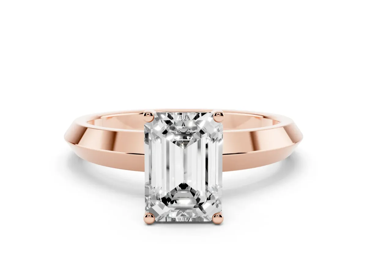 Emerald Cut Cut Solitaire Engagement Ring with Flat Band and Four-Prong Setting Rose gold