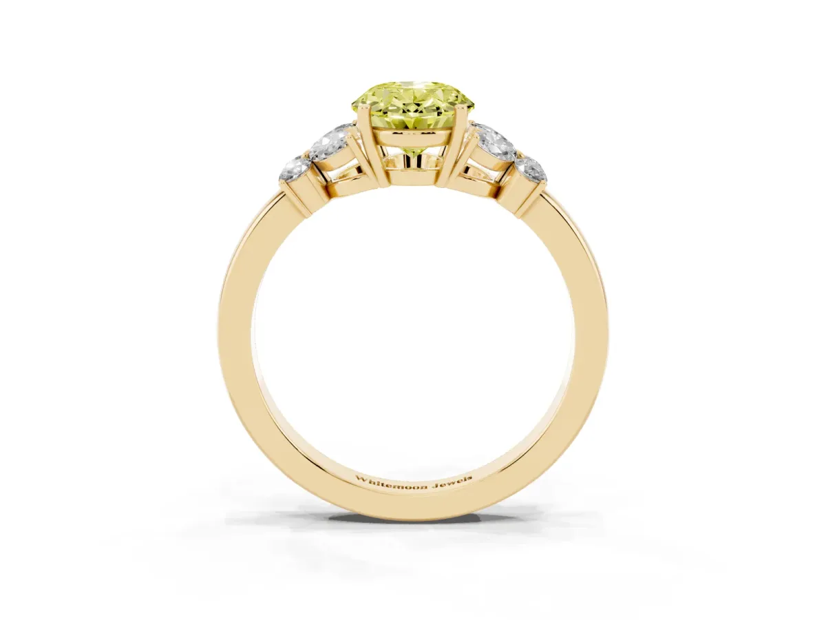 Fancy Yellow Oval Cut Cut Solitaire Floral Diamond Ring with Four-Prong Setting Yellow gold