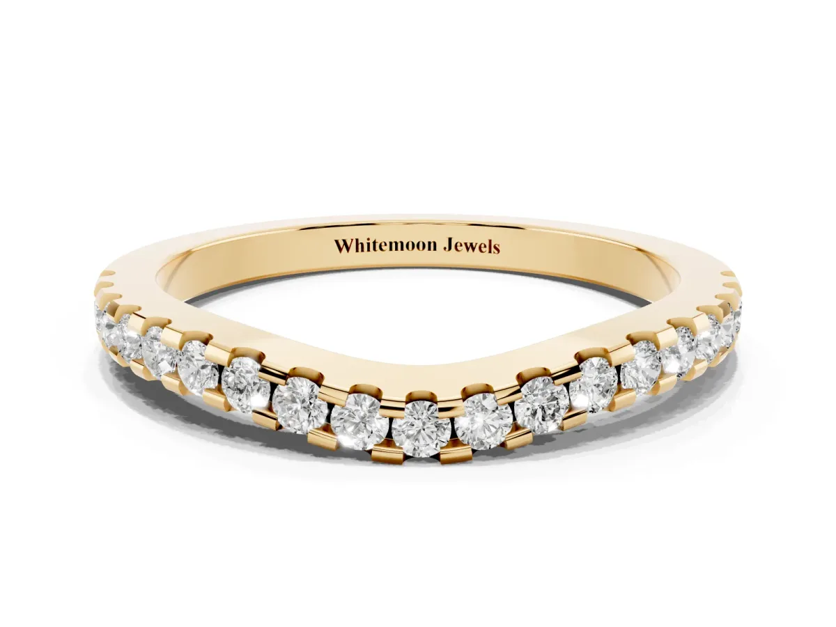 Pavé Round Diamond Curved Wedding Band Yellow gold
