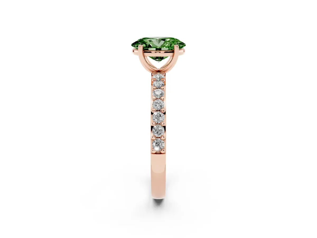 Fancy Green Oval Cut Cut Diamond Solitaire with Pave Band and Four-Prong Setting Rose gold
