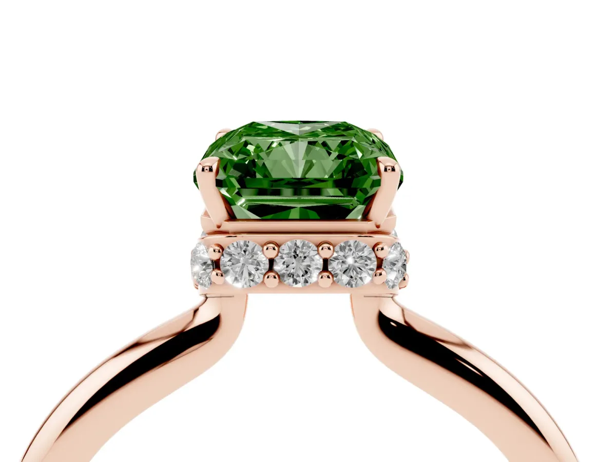 Fancy Green Radiant Cut Brilliant Solitaire Engagement Ring with Six-Prong Setting and Classic Band Rose gold