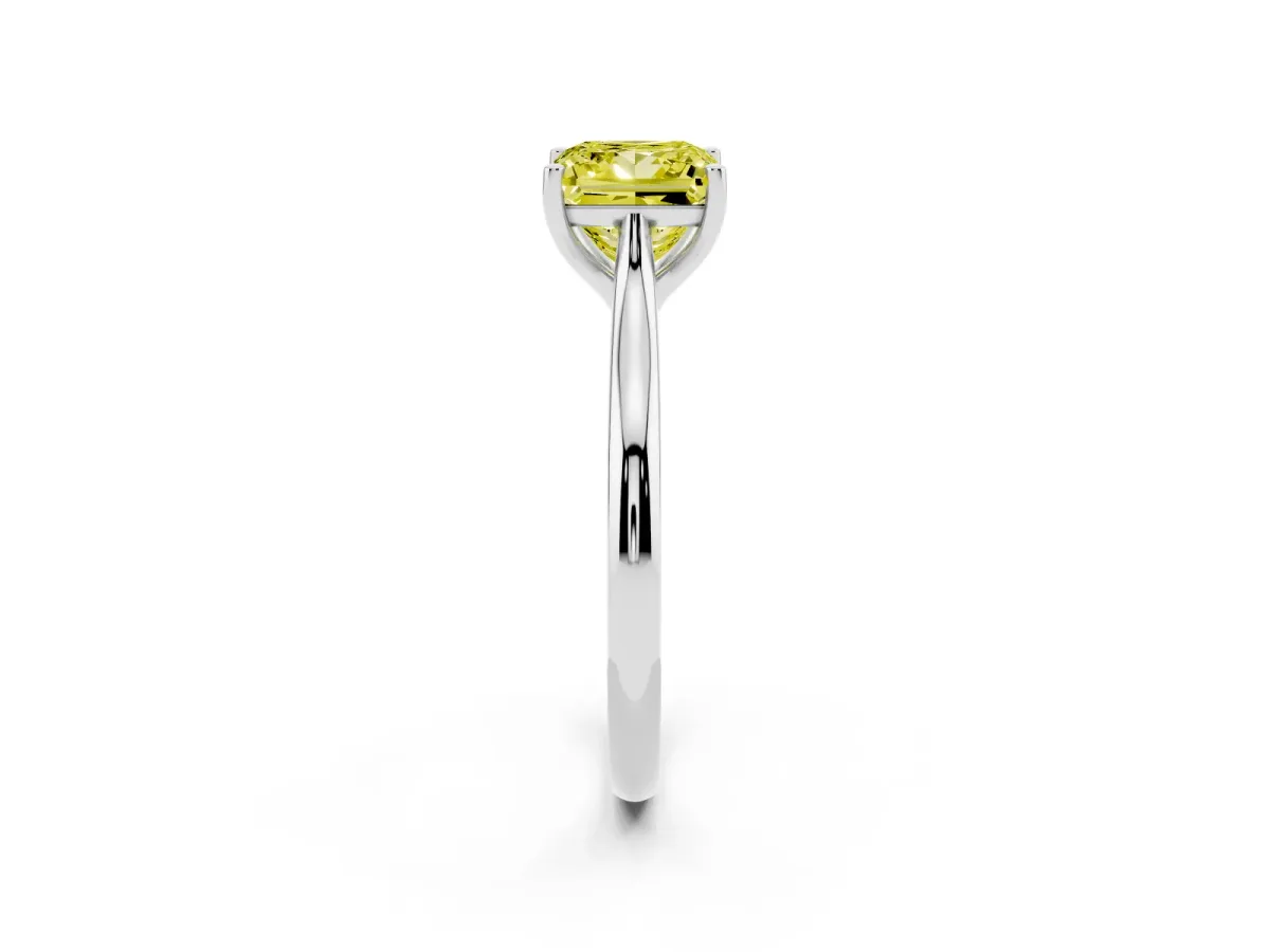 Fancy Yellow Princess Cut Cut Solitaire Ring with Cathedral Band and Four-Prong Setting Silver