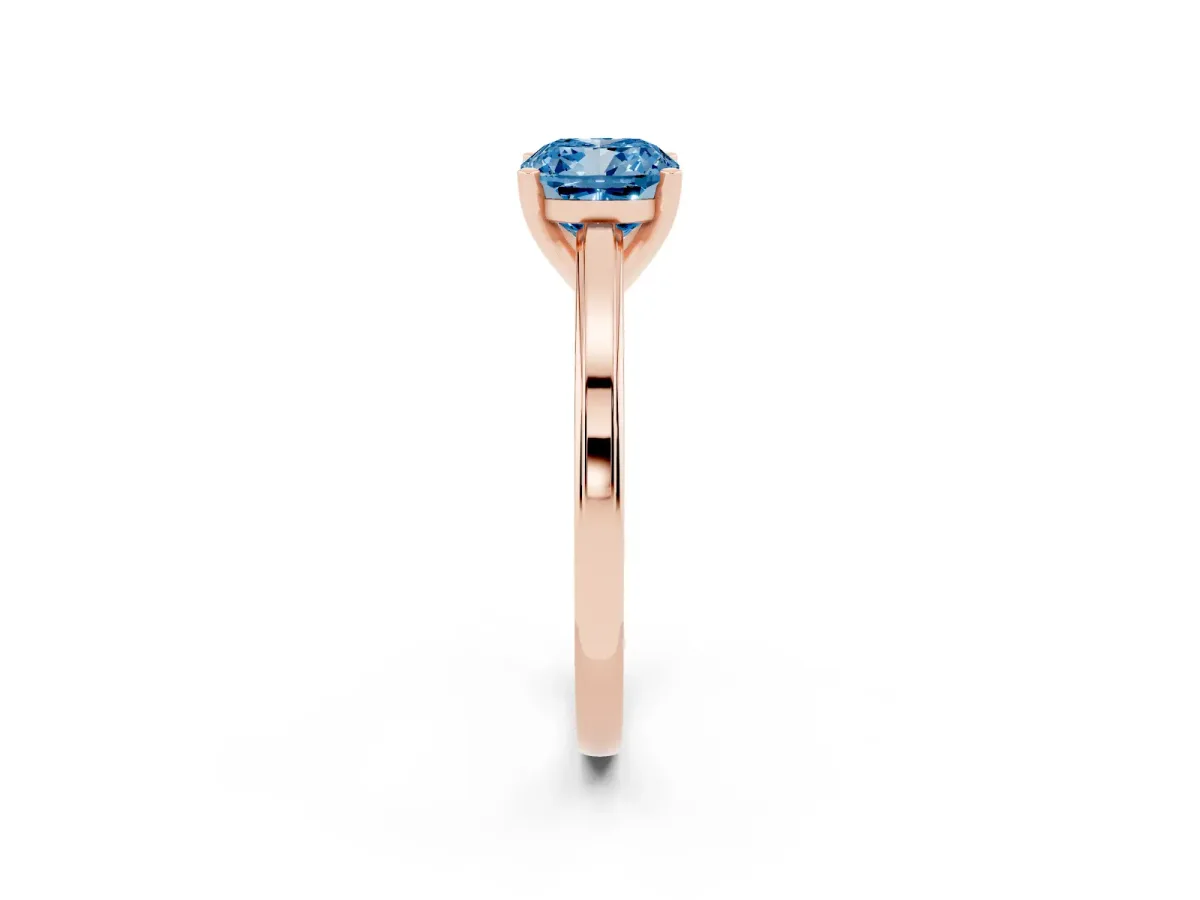Fancy Blue Cushion Cut Solitaire Diamond Ring with Four-Prong Setting and Classic Band Rose gold