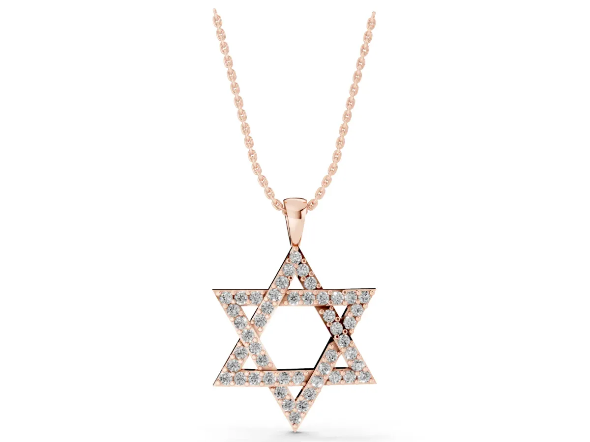 Pavé Round Diamond Star Pendant with Four-Prong Setting Rose gold