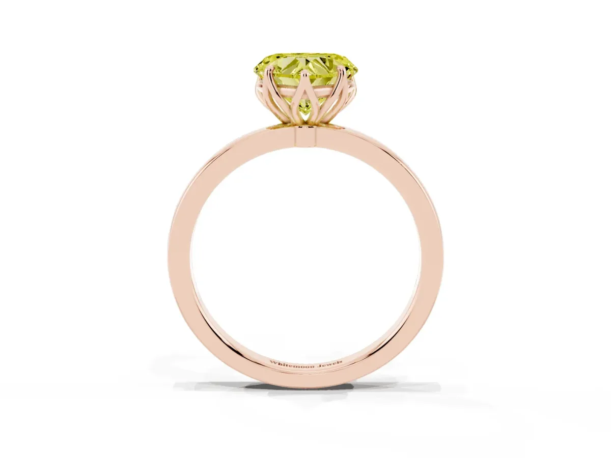 Fancy Yellow Heart Cut Diamond Solitaire Ring with Thin Band and Prong Setting Rose gold