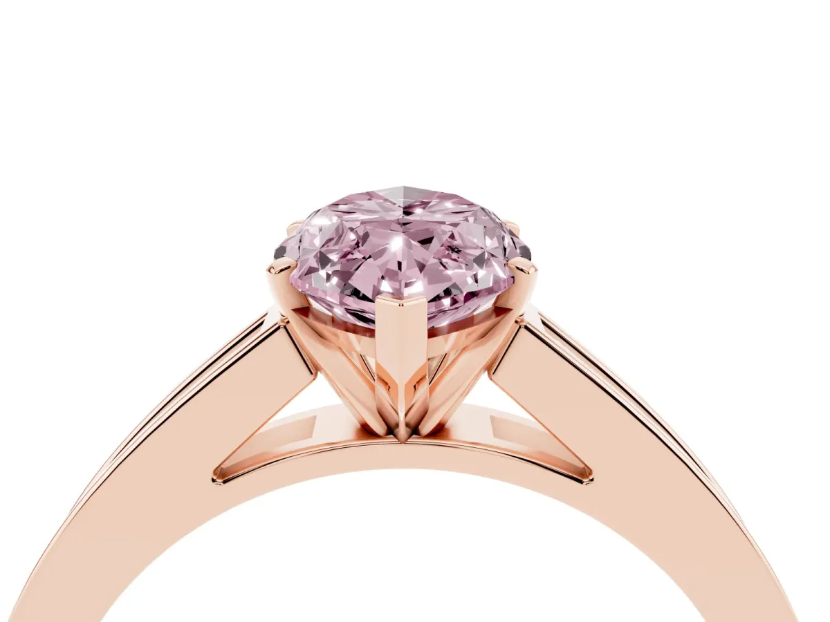 Fancy Pink Marquise Cut Solitaire Diamond Ring with Channel-Set Band and Four-Prong Setting Rose gold
