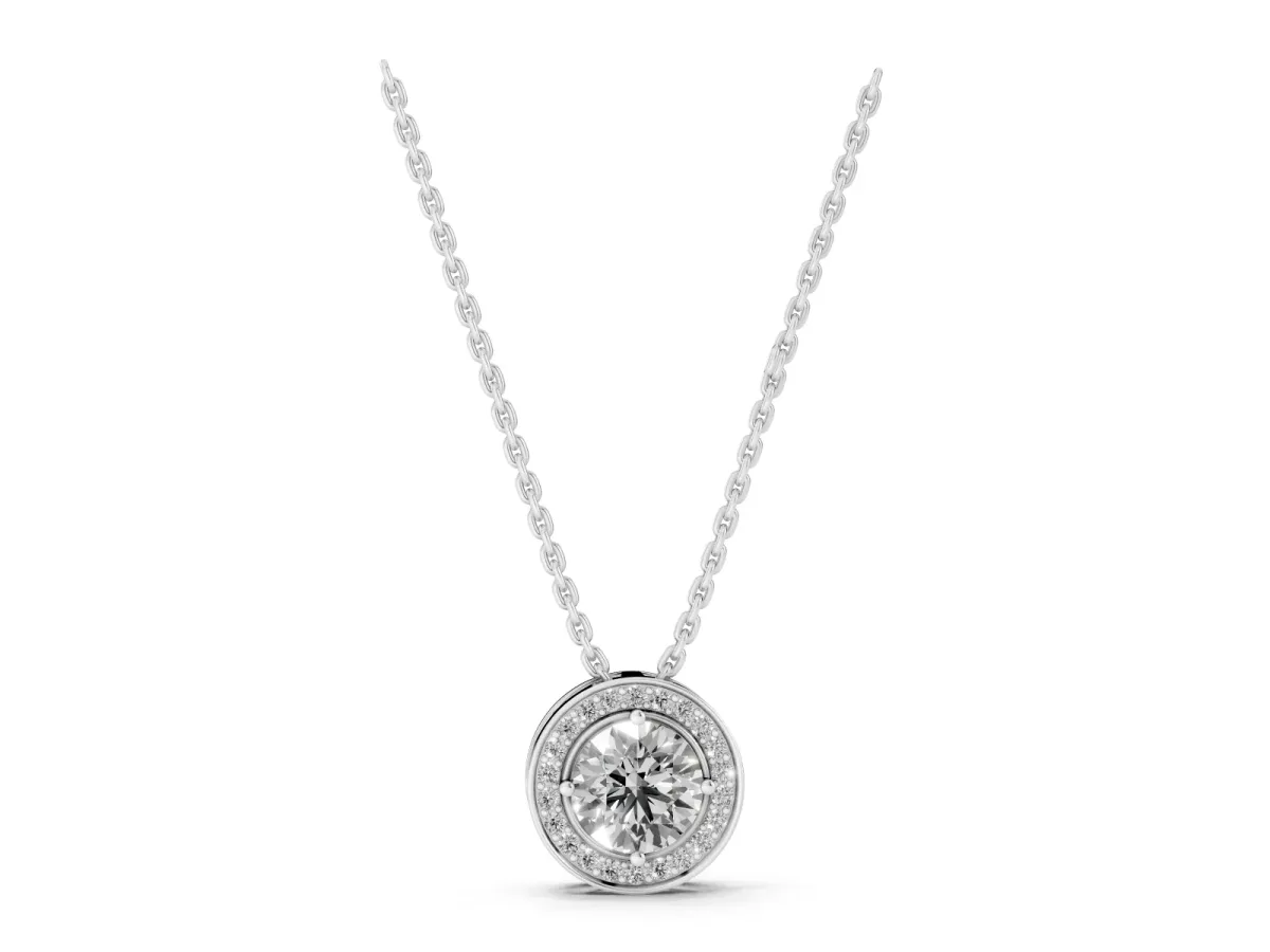 Halo Round Diamond Four-Prong Pendant Silver