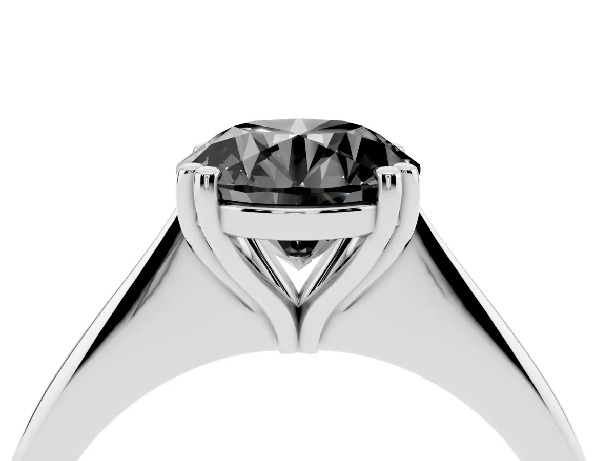 Fancy Black Round Cut Solitaire Diamond Ring with Six-Prong Setting and Classic Band Silver