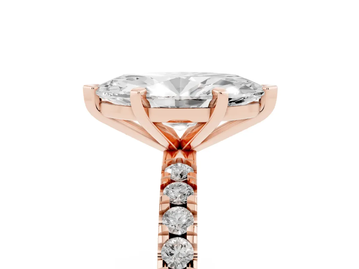 Marquise Cut Diamond Pavé Band Solitaire with Four-Prong Setting Rose gold