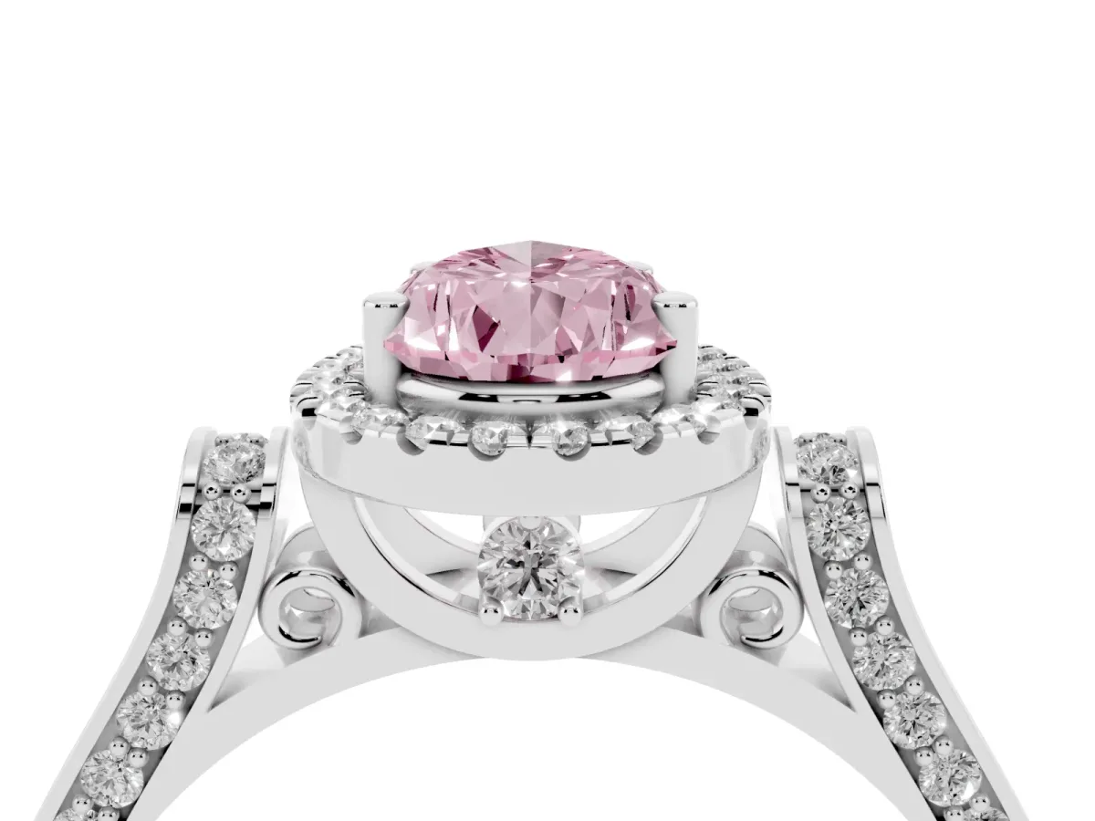 Fancy Pink Pear Cut Halo Pave Split Shank Prong Setting Ring Silver