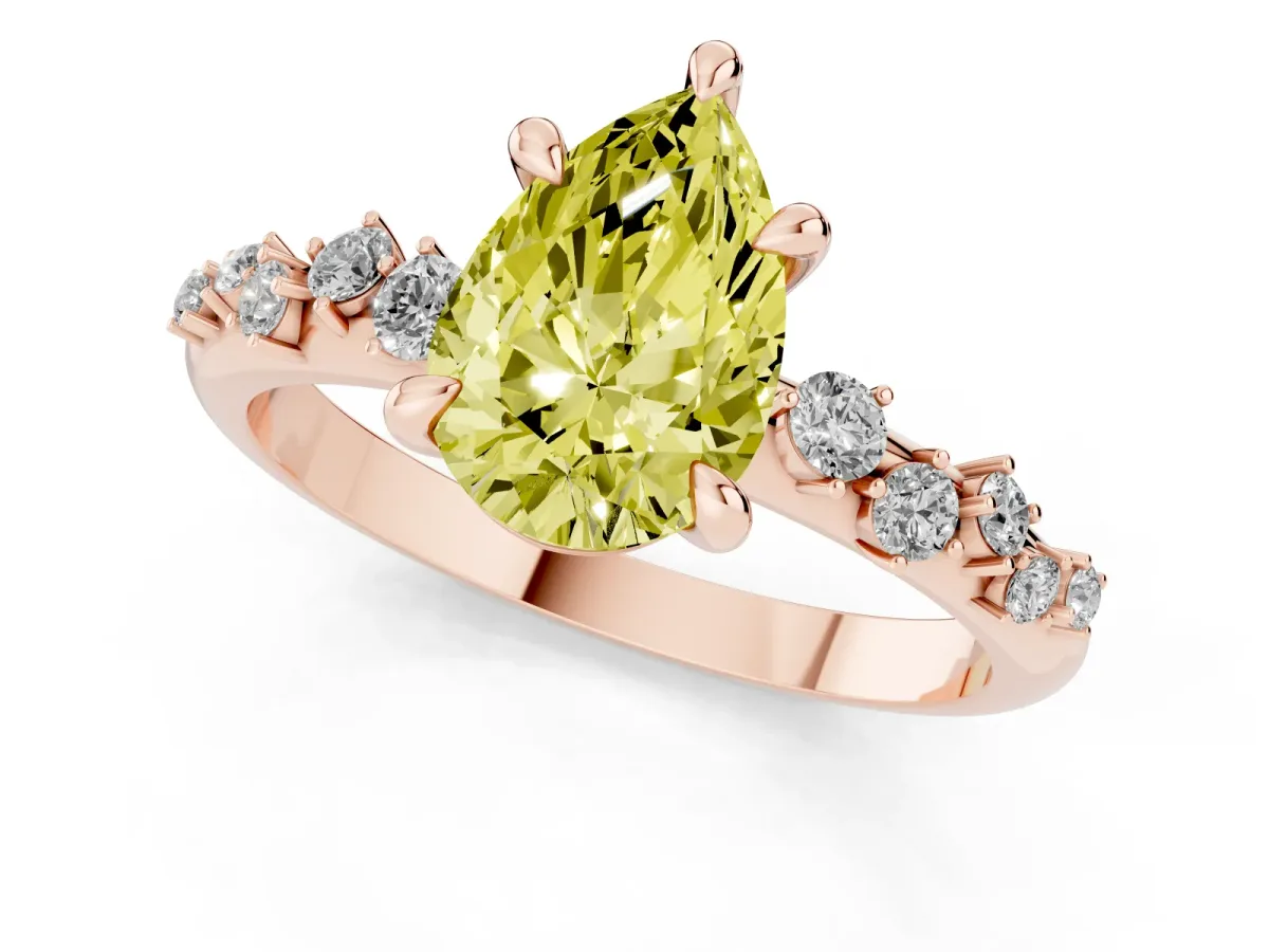 Fancy Yellow Pear Cut Cut Diamond Vine Band with Four-Prong Setting Rose gold