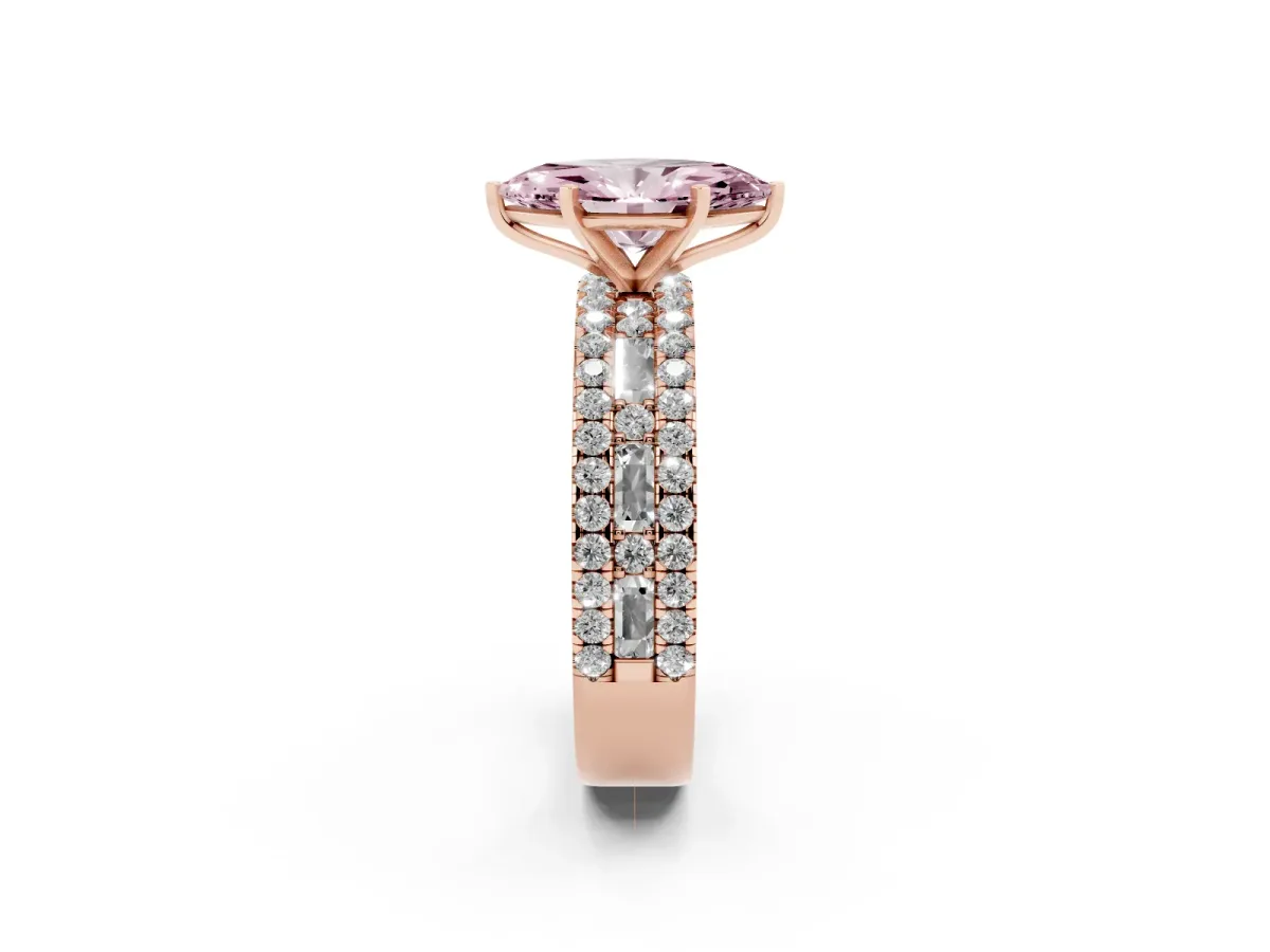 Fancy Pink Marquise Cut Diamond Solitaire Ring with Pavé and Channel Set Band Rose gold