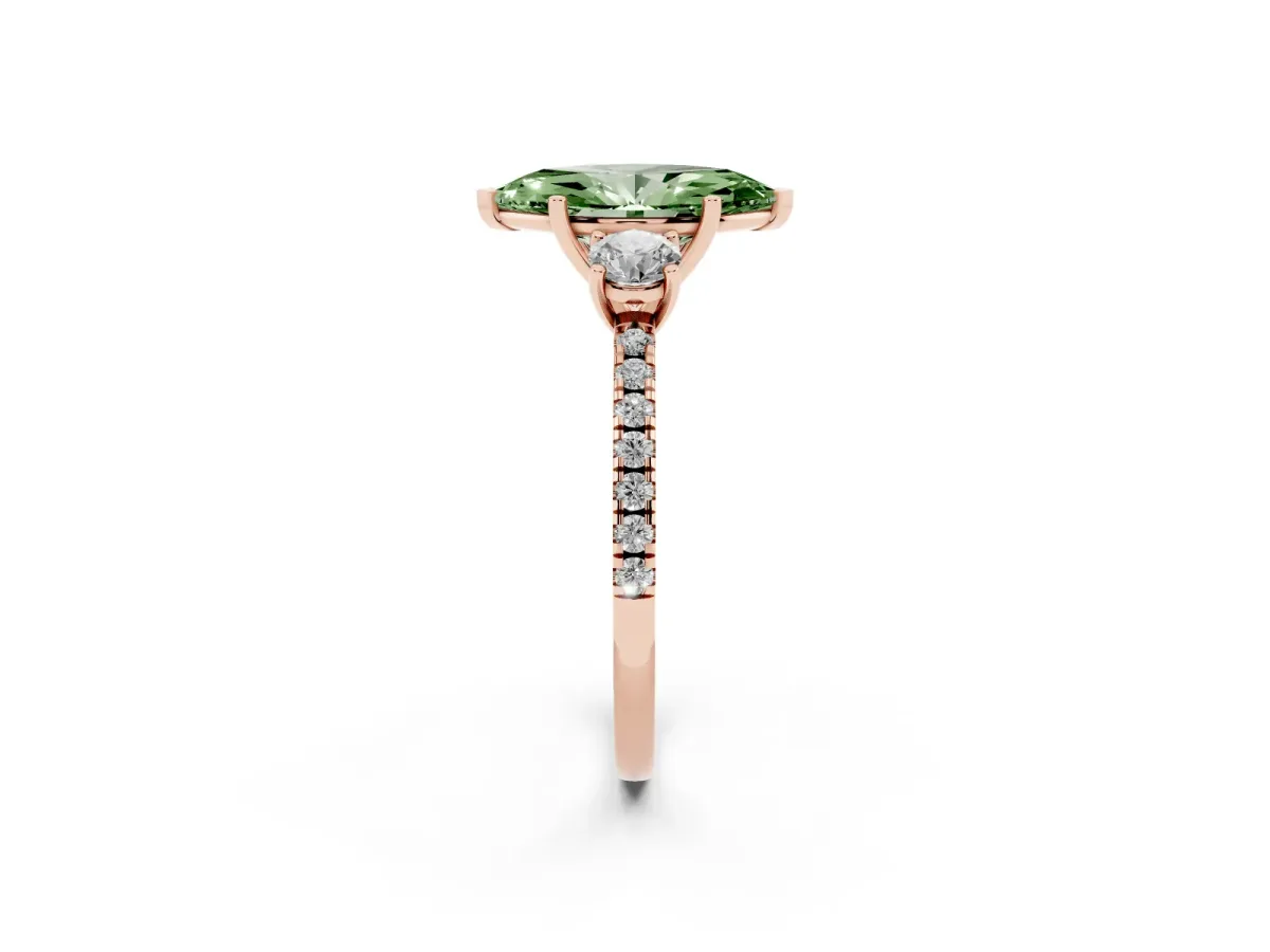 Fancy Green Three-Stone Marquise Cut Cut Diamond Pavé Band with Prong Setting Rose gold