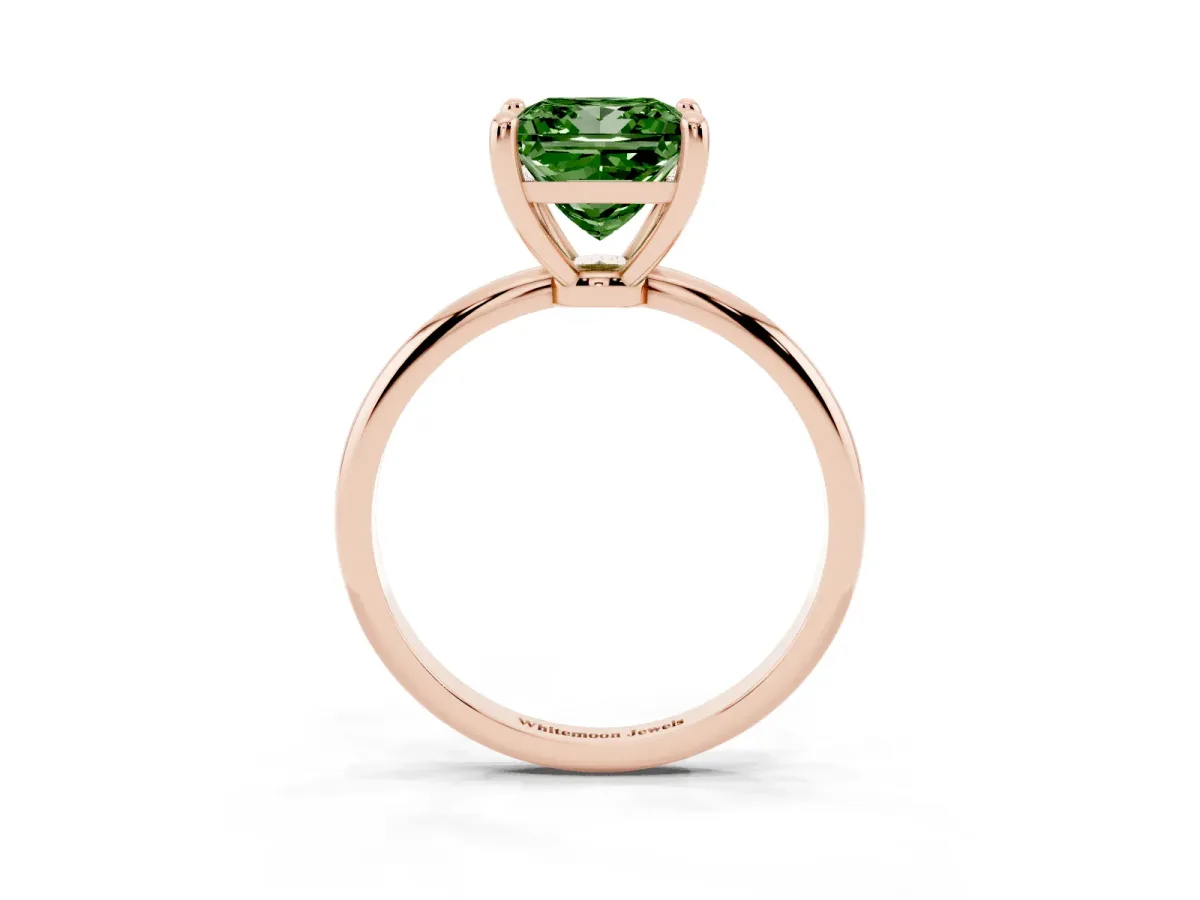 Fancy Green Princess Cut Solitaire Diamond Ring with 4-Prong Setting on a Classic Band Rose gold