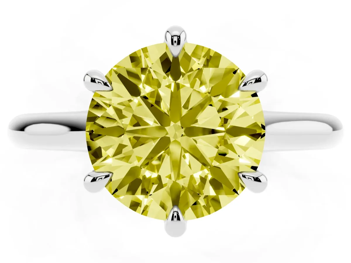 Fancy Yellow Round Cut Solitaire Engagement Ring with Six-Prong Setting and Classic Band White gold