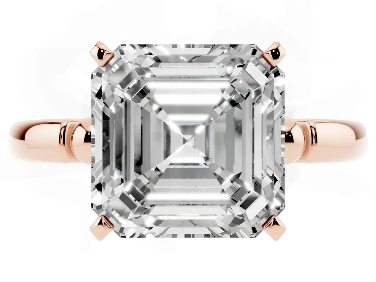 Asscher Cut Solitaire Beaded Band with Four-Prong Setting Rose gold