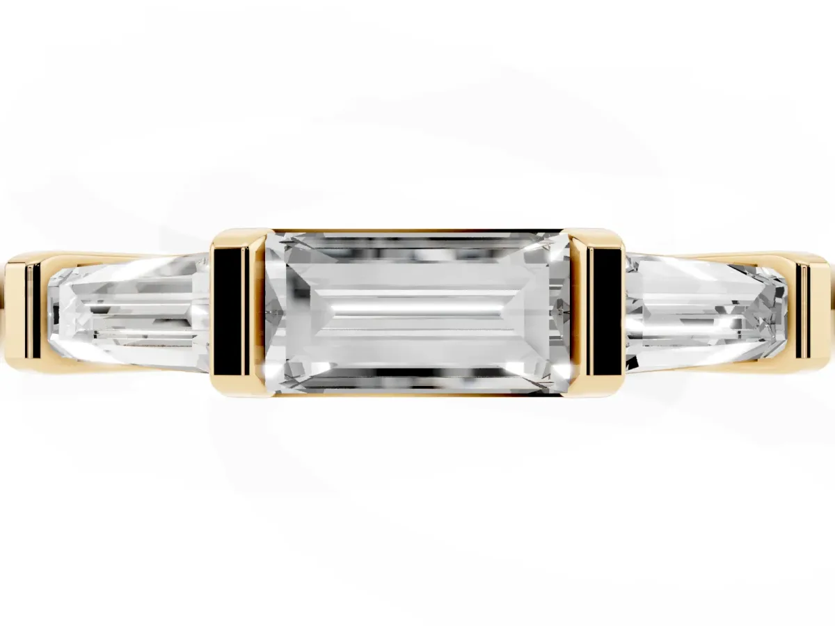 Three-Stone Baguette Cut Channel Set Diamond Band Yellow gold