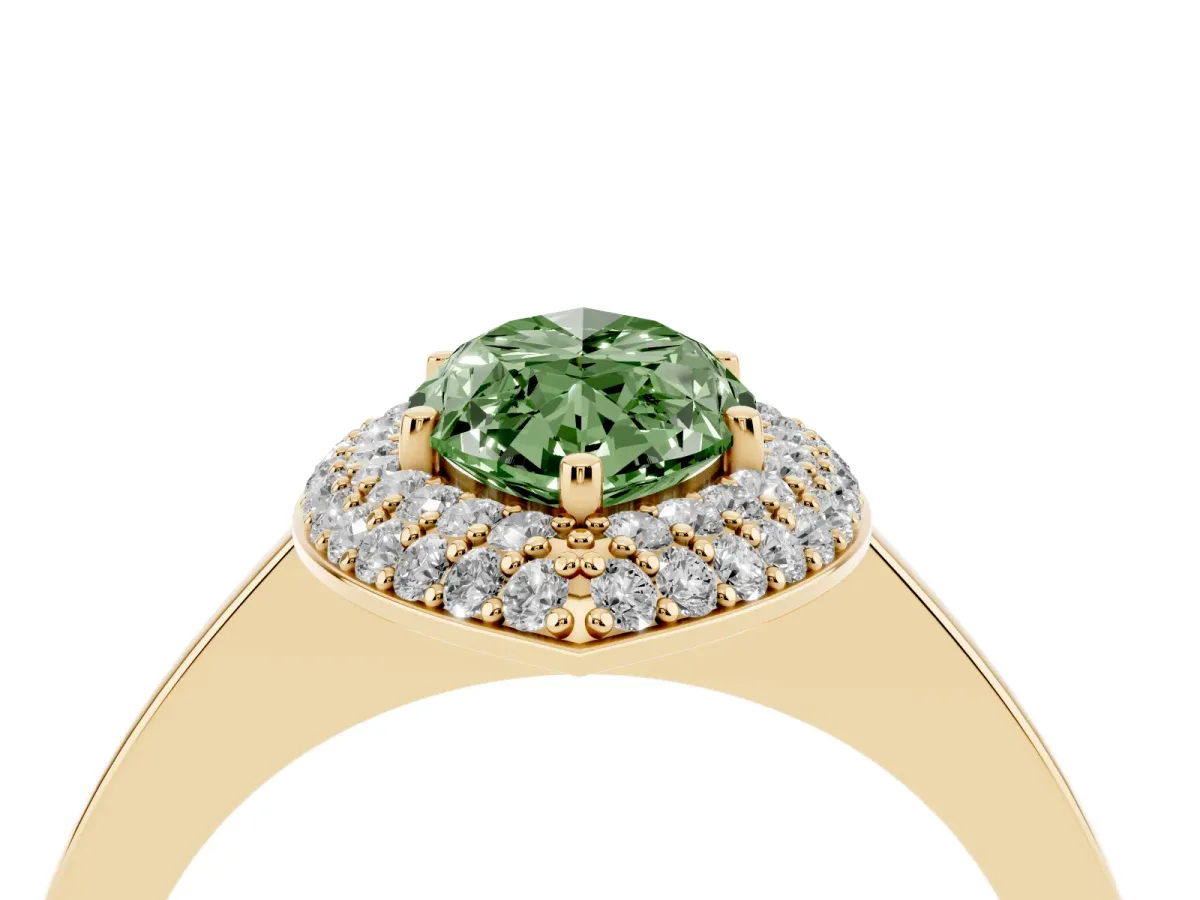 Fancy Green Marquise Cut Halo Diamond Engagement Ring with Solitaire Band and Four-Prong Setting Yellow gold