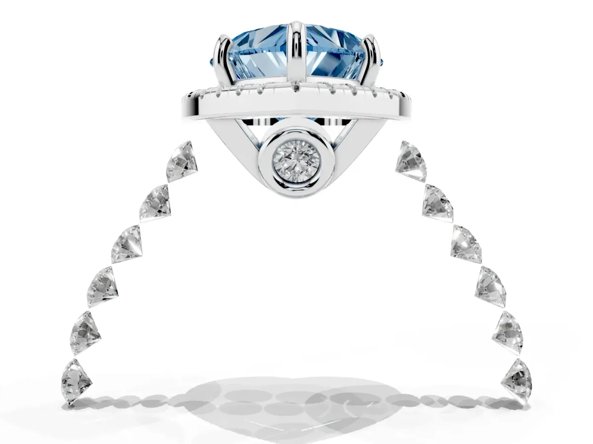 Fancy Blue Heart Cut Halo Pavé Diamond Engagement Ring with Four-Prong Setting Silver
