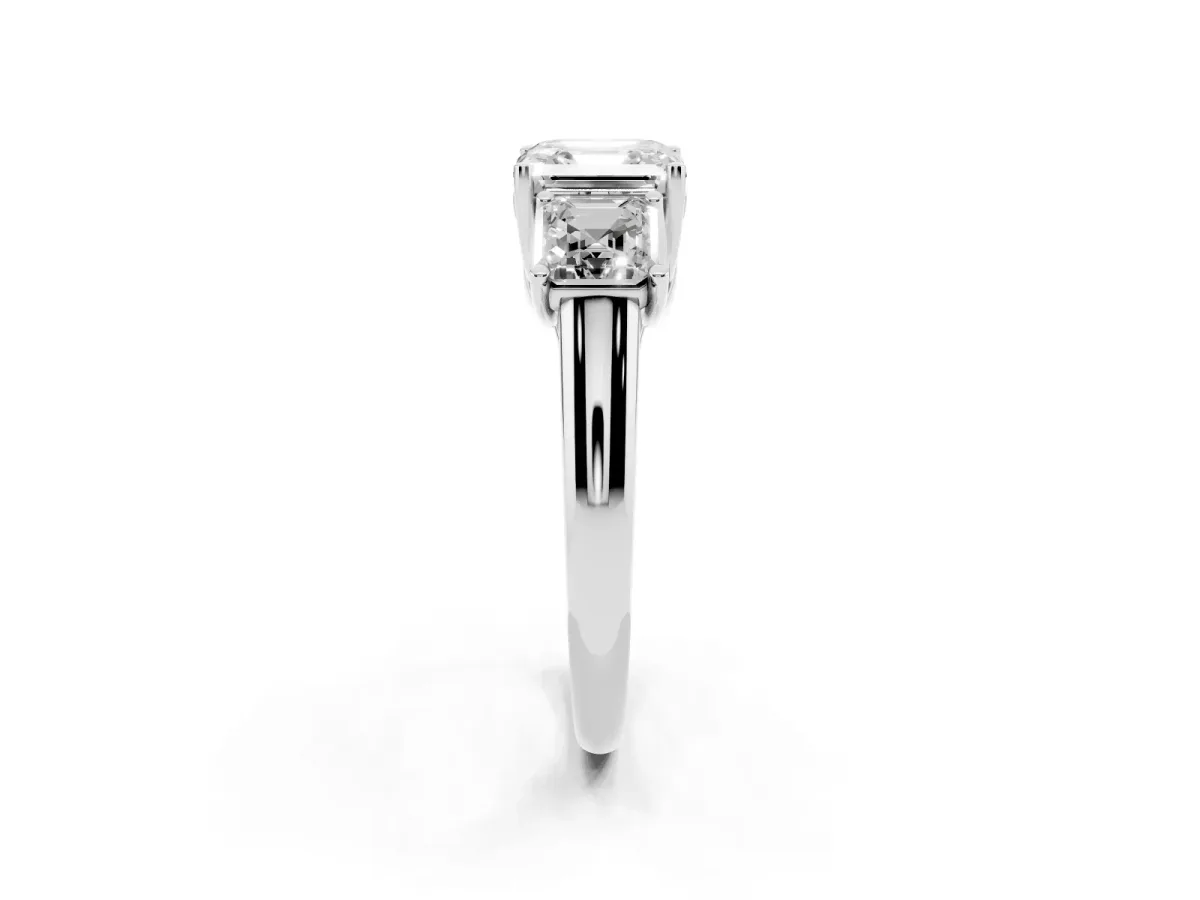 Three-Stone Asscher Cut Diamond Engagement Ring with Prong Setting Silver