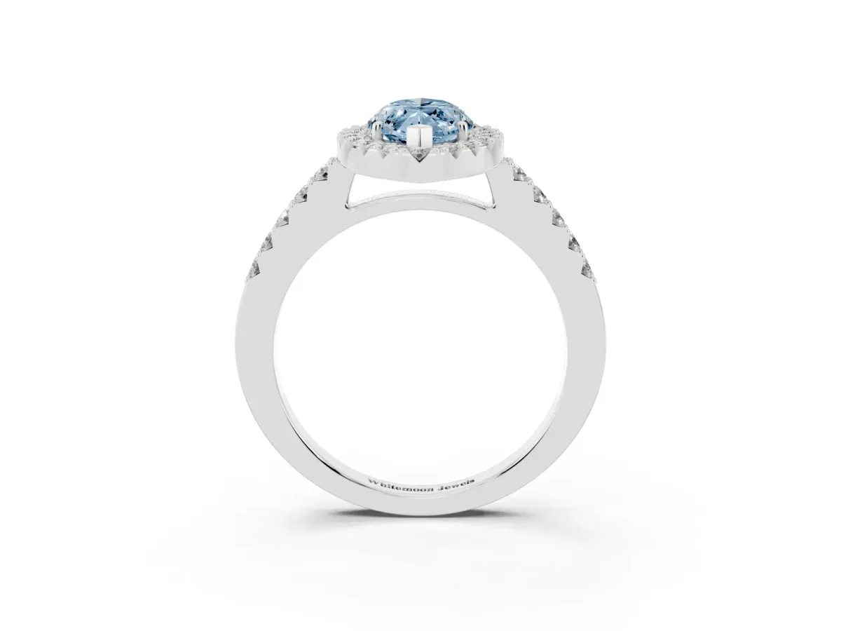 Fancy Blue Marquise Cut Halo Diamond Pavé Solitaire Ring Silver