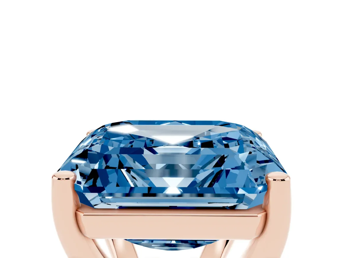 Fancy Blue Asscher Cut Cut Diamond Solitaire Engagement Ring with Tapered Plain Band and Four-Prong Setting Rose gold