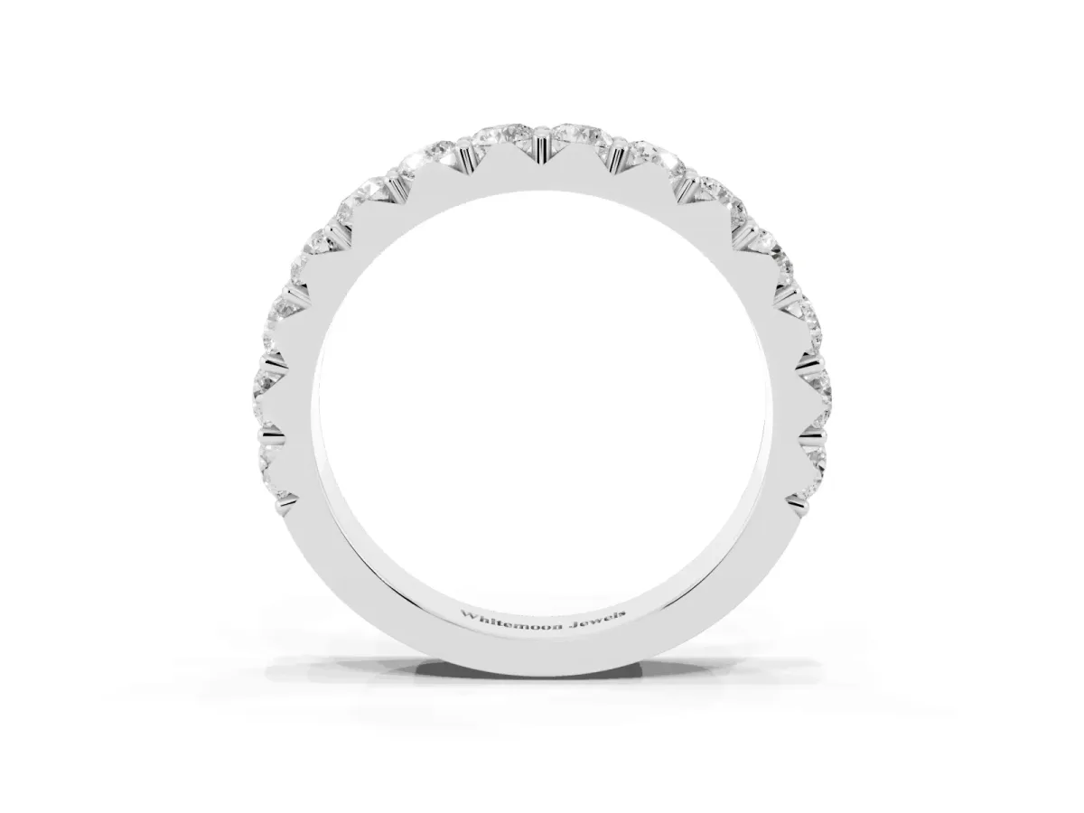 Round Diamond Half Eternity Band with Classic Prong Setting Silver