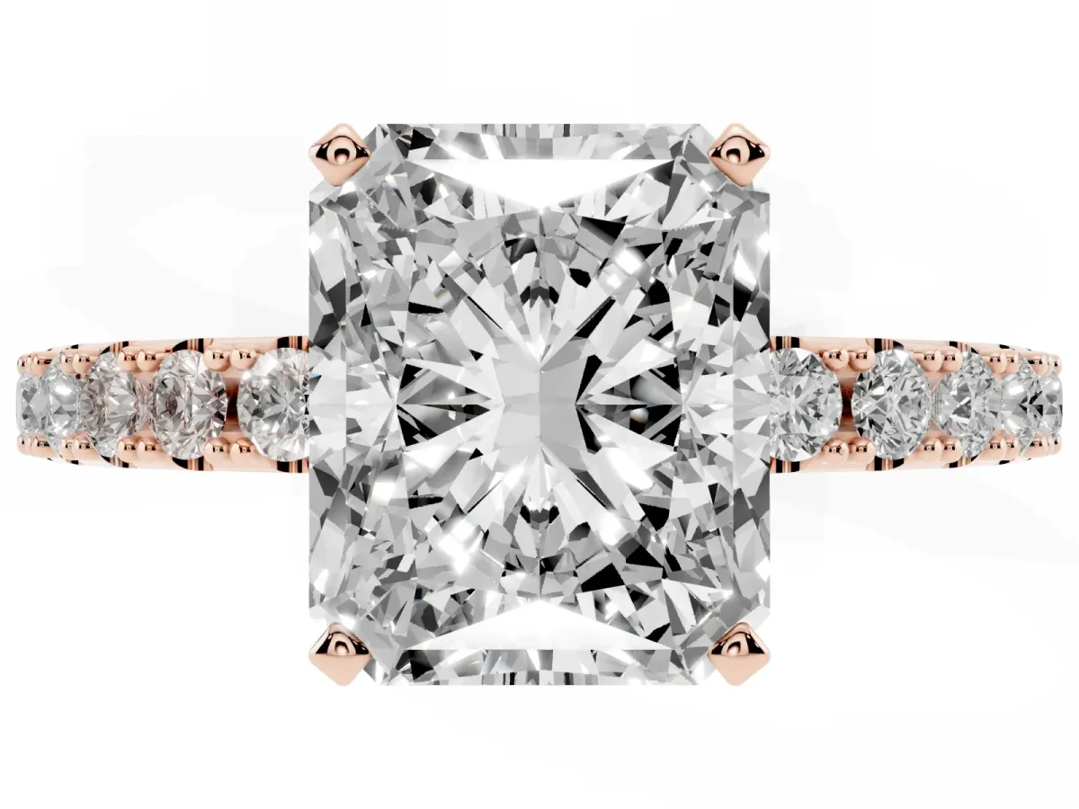 Radiant Cut Diamond Solitaire Pavé Band with Four-Prong Setting Rose gold