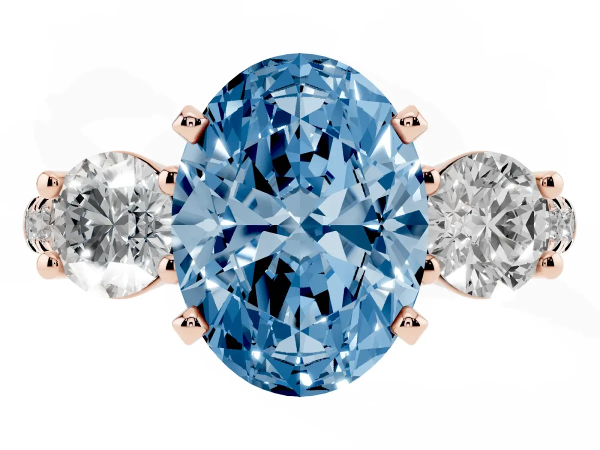 Fancy Blue Three-Stone Oval Cut Diamond Pavé Band with Four-Prong Setting Rose gold