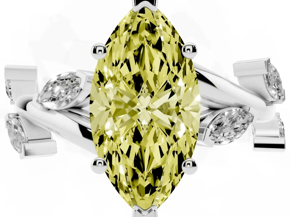 Fancy Yellow Marquise Cut Solitaire Twisted Band Marquise Accent Prong Setting Ring Silver