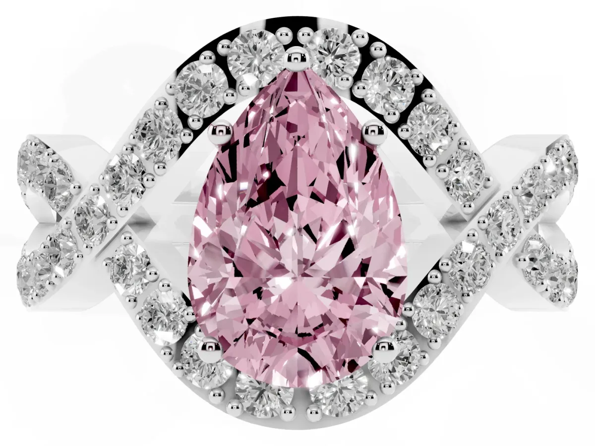 Fancy Pink Pear Cut Solitaire Twist Band Pavé Diamond Engagement Ring Platinum