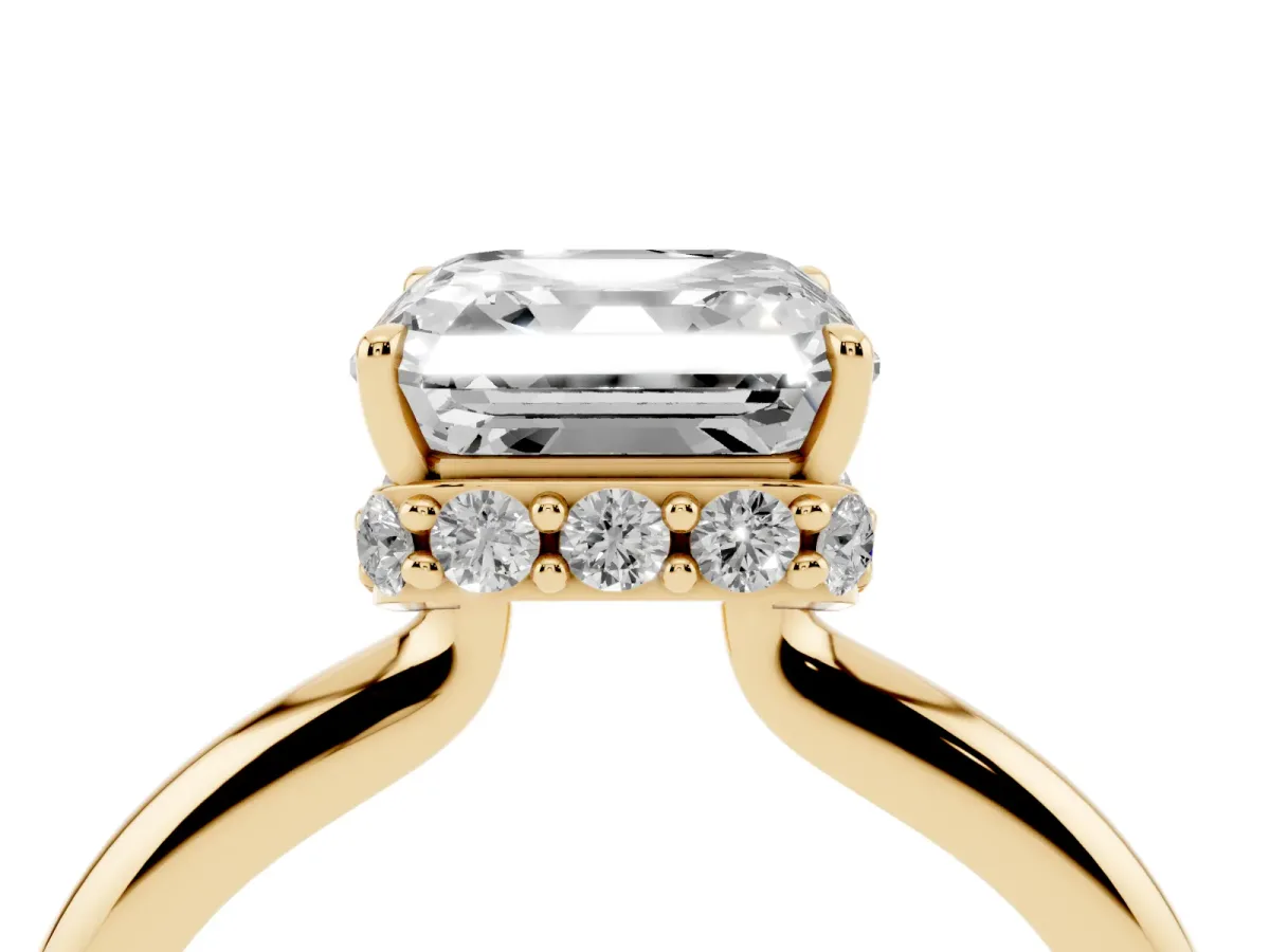 Asscher Cut Brilliant Solitaire Engagement Ring with Six-Prong Setting and Classic Band Yellow gold