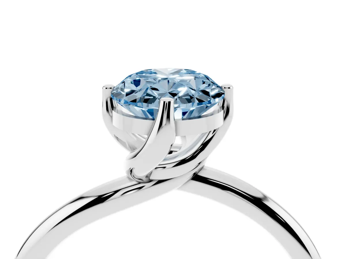 Fancy Blue Oval Cut Diamond Solitaire Engagement Ring with Four-Prong Setting and Classic Band Platinum
