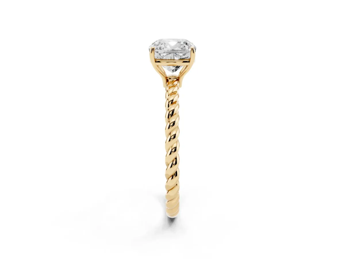 Cushion Cut Solitaire Twisted Band 4-Prong Ring Yellow gold