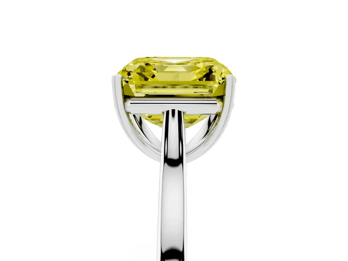 Fancy Yellow Asscher Cut Solitaire Heart Prong Engagement Ring with Tapered Band White gold