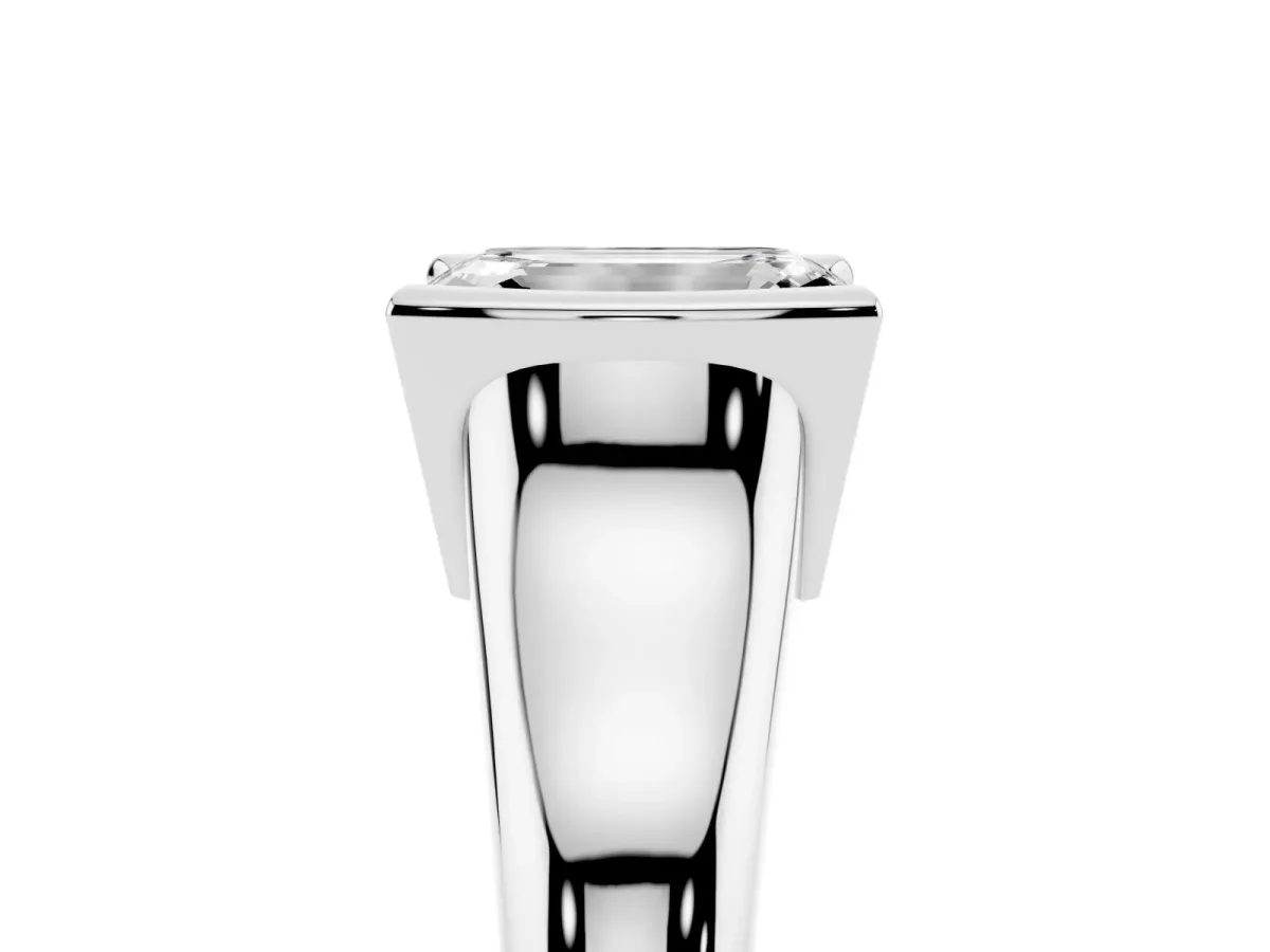 Emerald Cut Solitaire Tension Set Diamond Ring with Split Shank Band Platinum