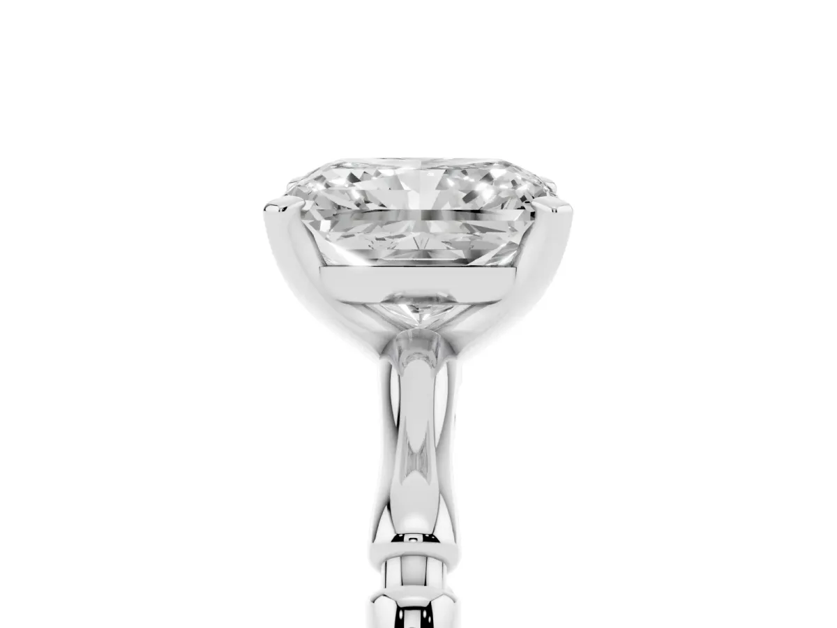 Radiant Cut Solitaire Diamond Ring with Bamboo Band and Four-Prong Setting Silver