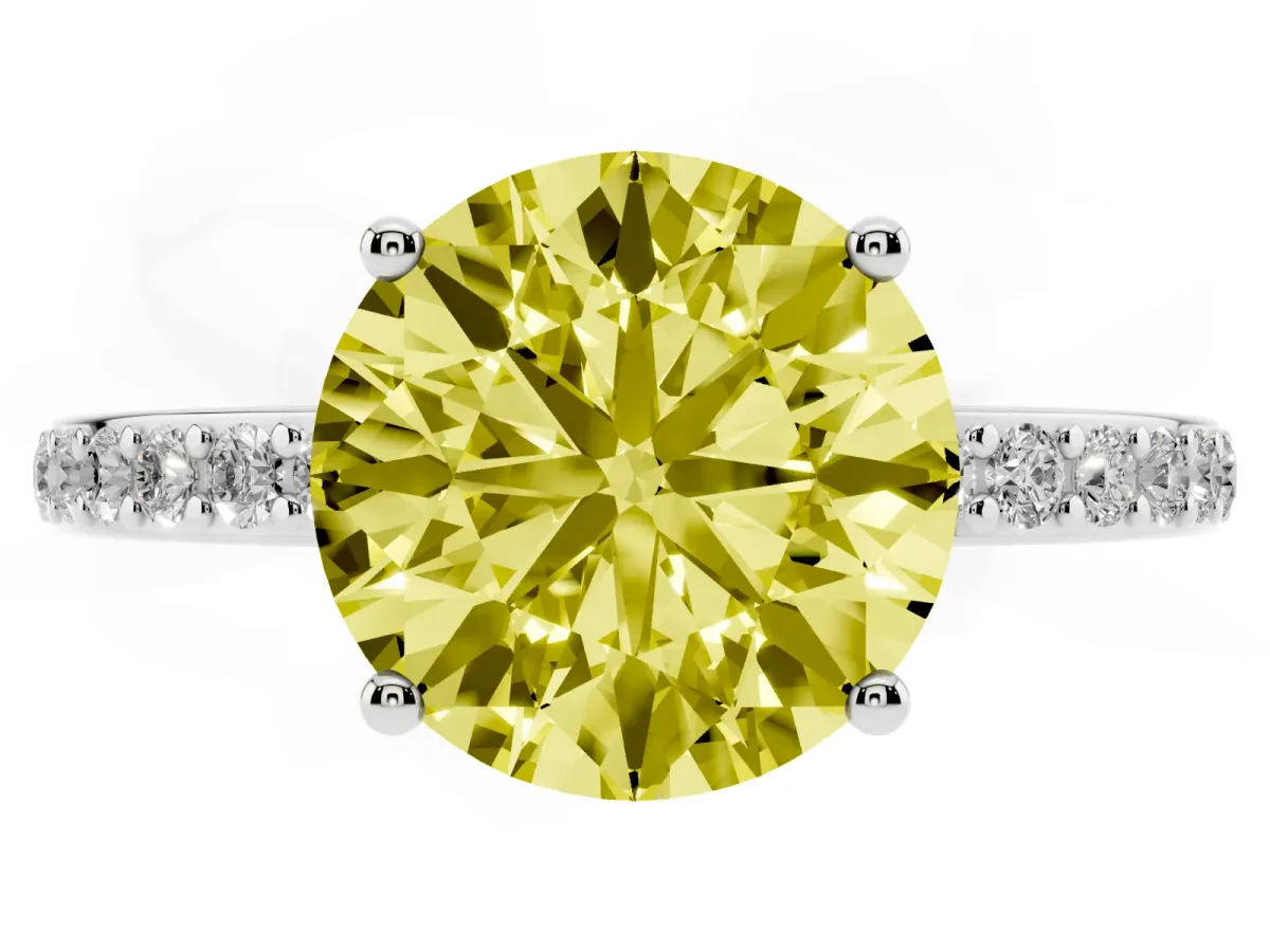Fancy Yellow Round Cut Cut Diamond Pavé Band Ring with Four-Prong Setting Silver