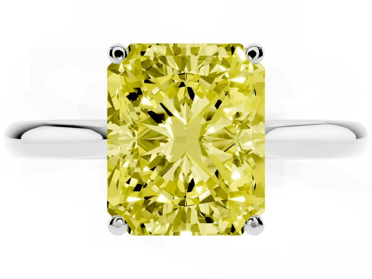 Fancy Yellow Radiant Cut Cut Solitaire Ring with Cathedral Band and Four-Prong Setting Silver
