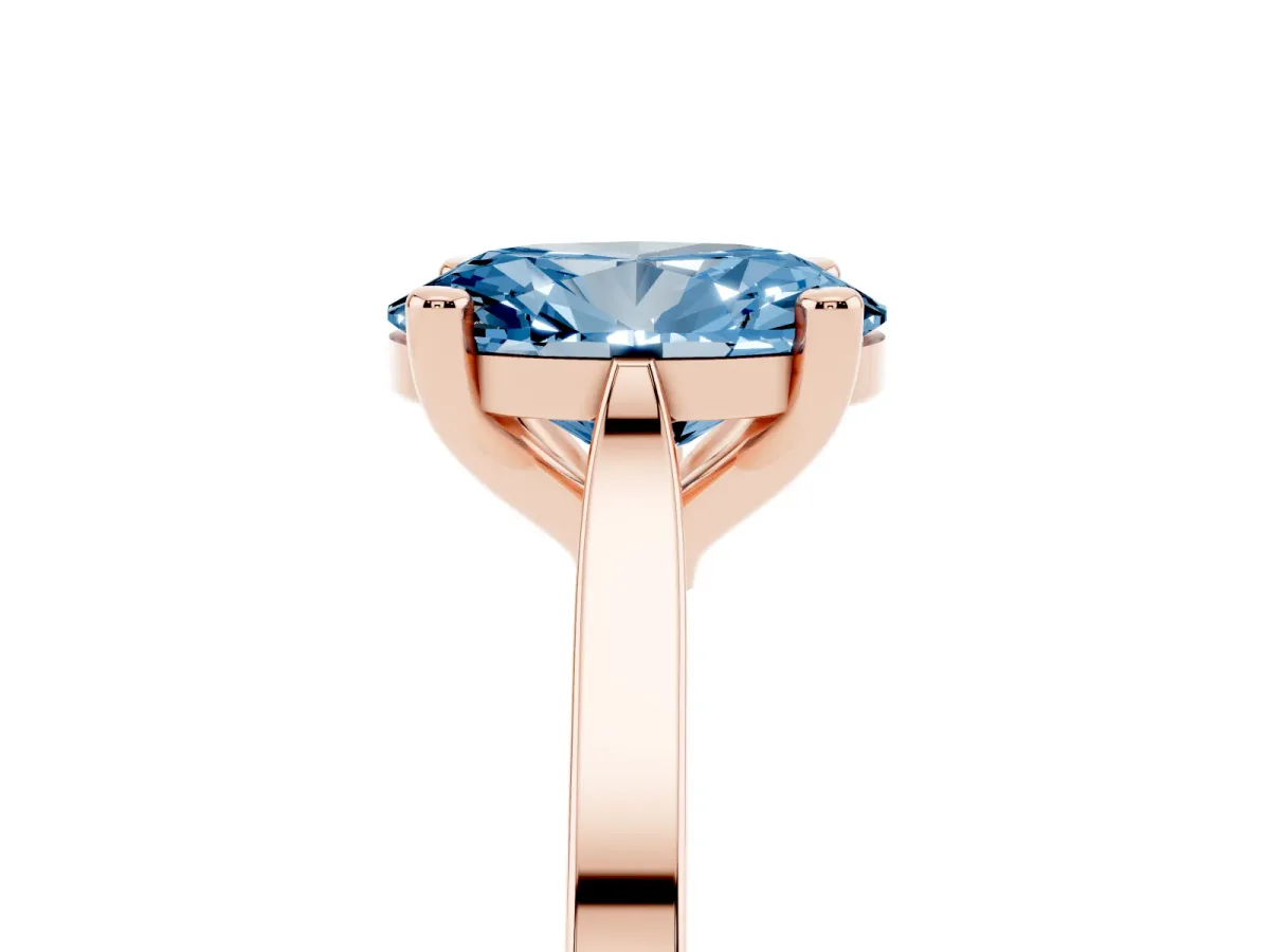 Fancy Blue Oval Cut Solitaire Diamond Ring with Four-Prong Setting and Tapered Band Rose gold
