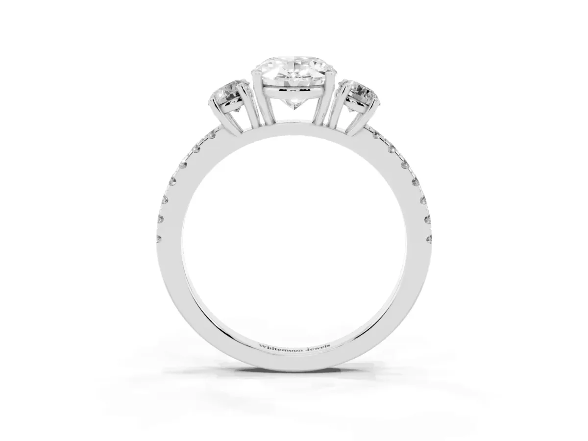 Three-Stone Oval Cut Cut Diamond Pavé Band with Prong Setting Silver
