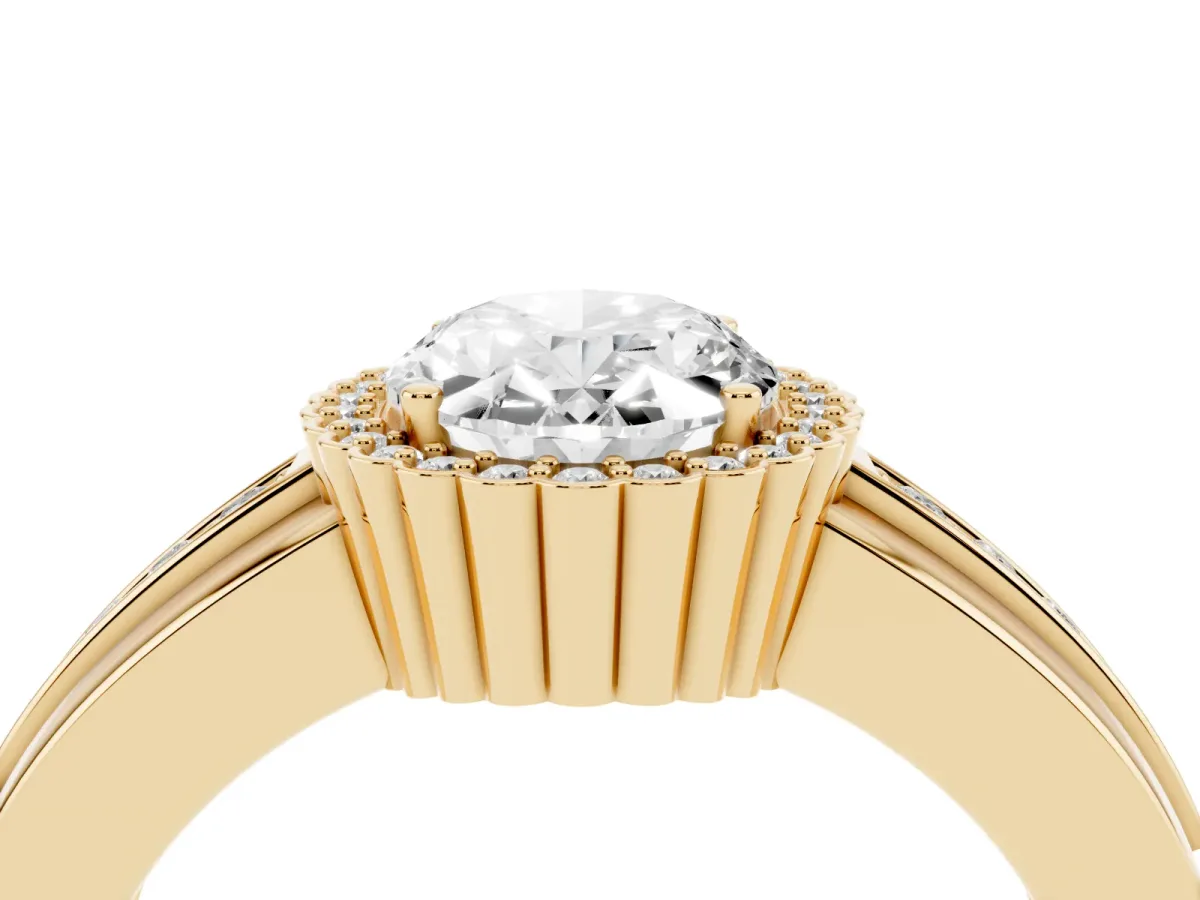 Oval Cut Cut Halo Pave Band Four-Prong Ring Yellow gold