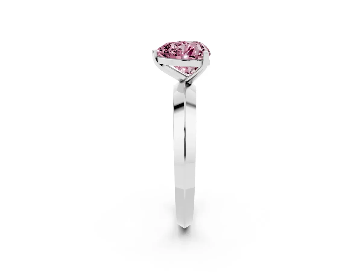 Fancy Pink Heart Cut Cut Solitaire Engagement Ring with Flat Band and Four-Prong Setting Platinum