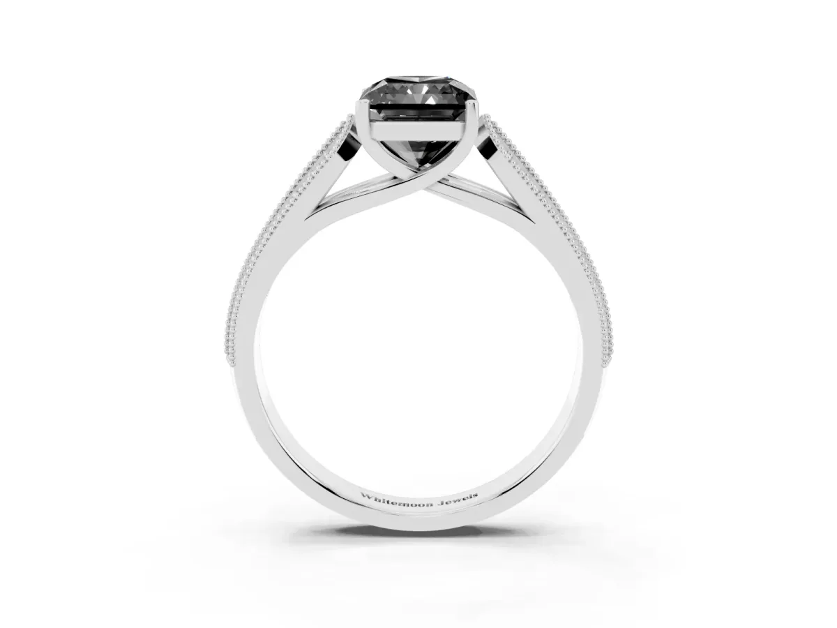 Fancy Black Radiant Cut Cut Pave Split Shank Engagement Ring with Four-Prong Setting White gold