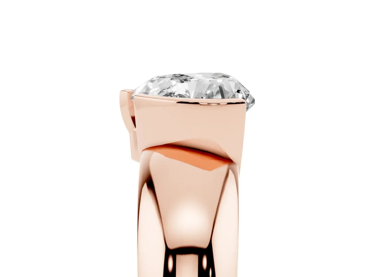 Heart Cut Solitaire Tension Set Diamond Ring with Wide Band Rose gold