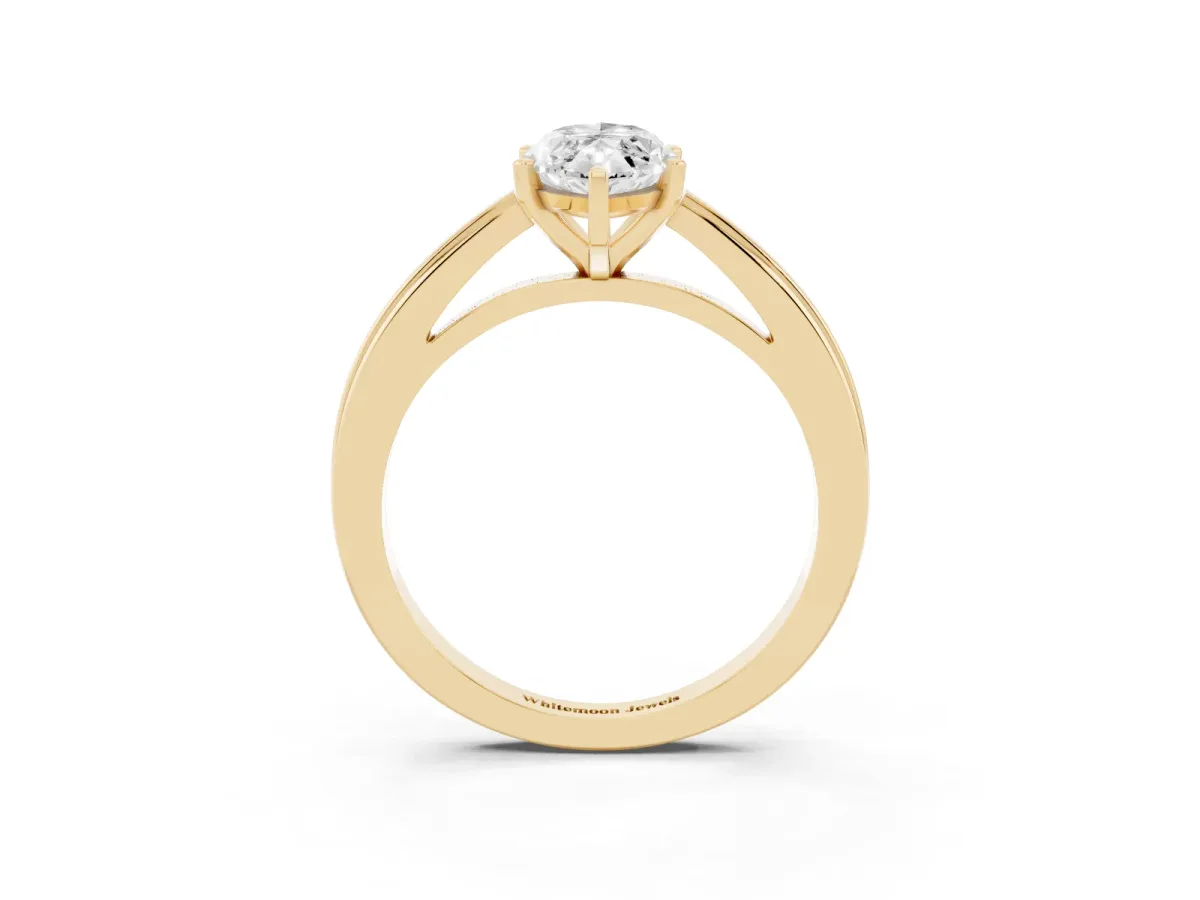 Marquise Cut Solitaire Diamond Ring with Four-Prong Setting and Classic Band Yellow gold