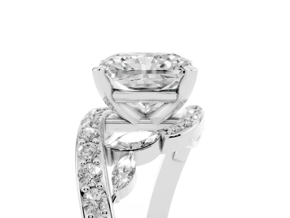 Radiant Cut Solitaire with Pavé Twist Band and Four-Prong Setting Silver