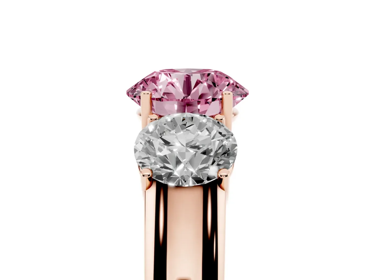 Fancy Pink Three-Stone Round Cut Cut Diamond Ring with Prong Setting and Classic Band Rose gold